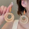 Round Rattan Weave Earrings Flower Beach Jewelry Cute Bohemian Drop Earrings  Wedding