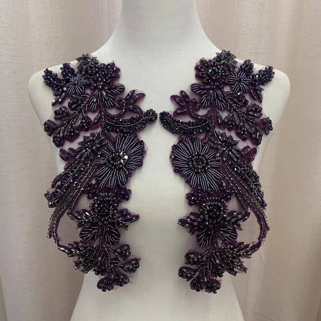 Crystal Embroidered Patch Sequin Floral Applique Rhinestone Beaded Fabric Corset Bodice