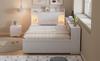 Single bed, headboard with storage compartment + 2 lights, with charging socket, storage cabinets and drawers, pine+chipboard+MDF, white, 90x200cm