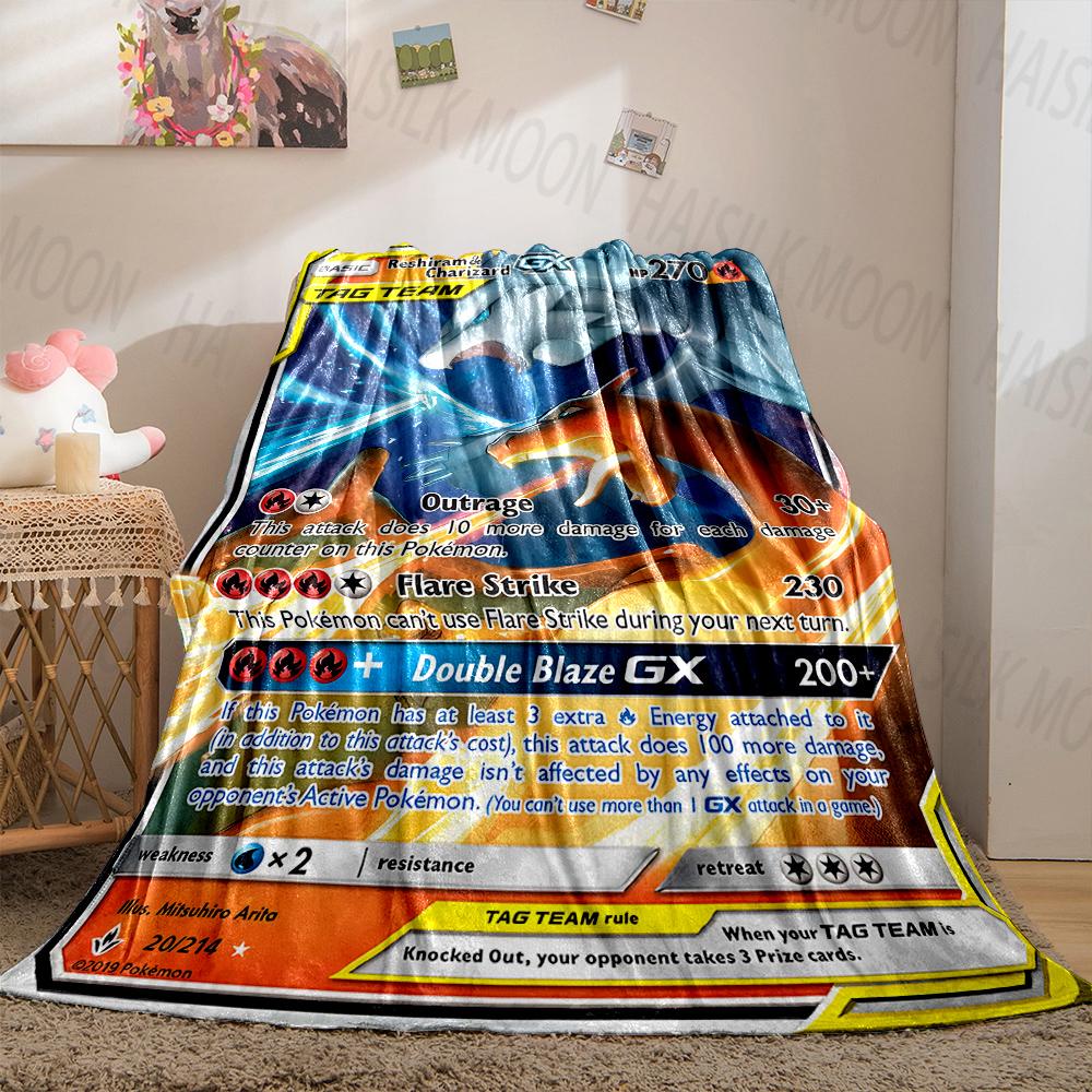 1PC Pokémon Cards Charizard Print Blanket Fluffy Plush Sofa Bed Blanket for Kids Adults Travel Camping Supplies Car Office Gifts