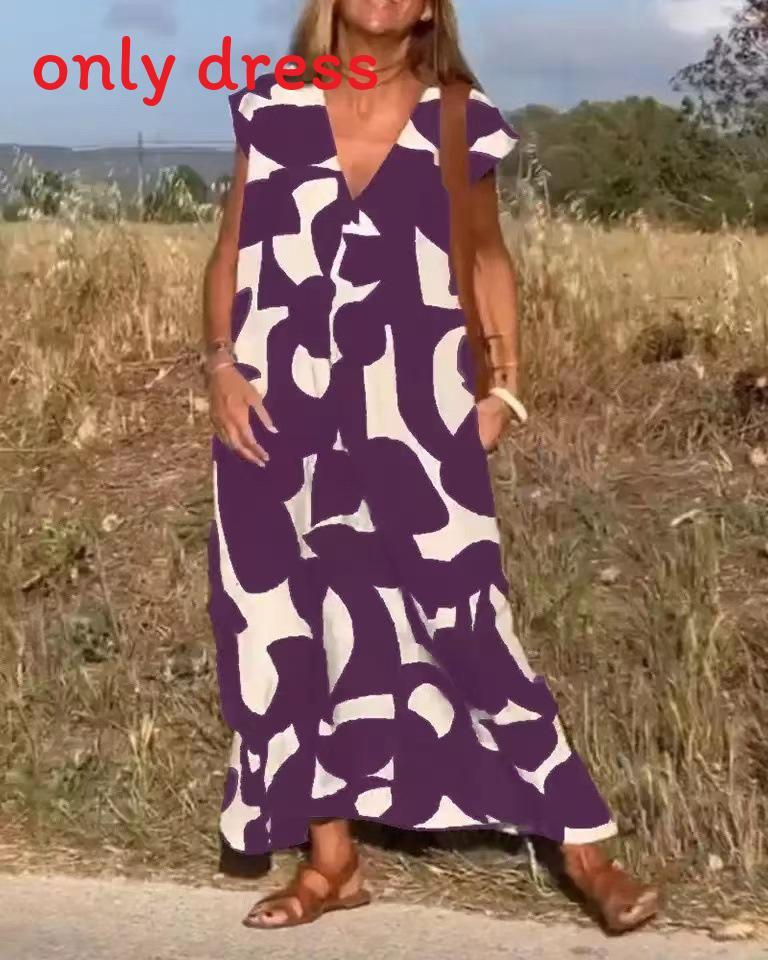 Summer Ladies A Line Dress With Geometric Print And V Neck For Casual Wear
