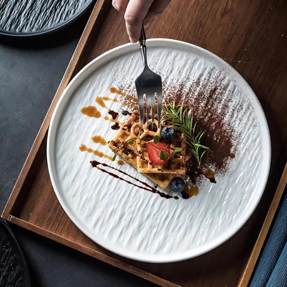 Round Steak Plate Stone Grain Dessert Dishes Plate Simple Fruit Salad Plate  Restaurant