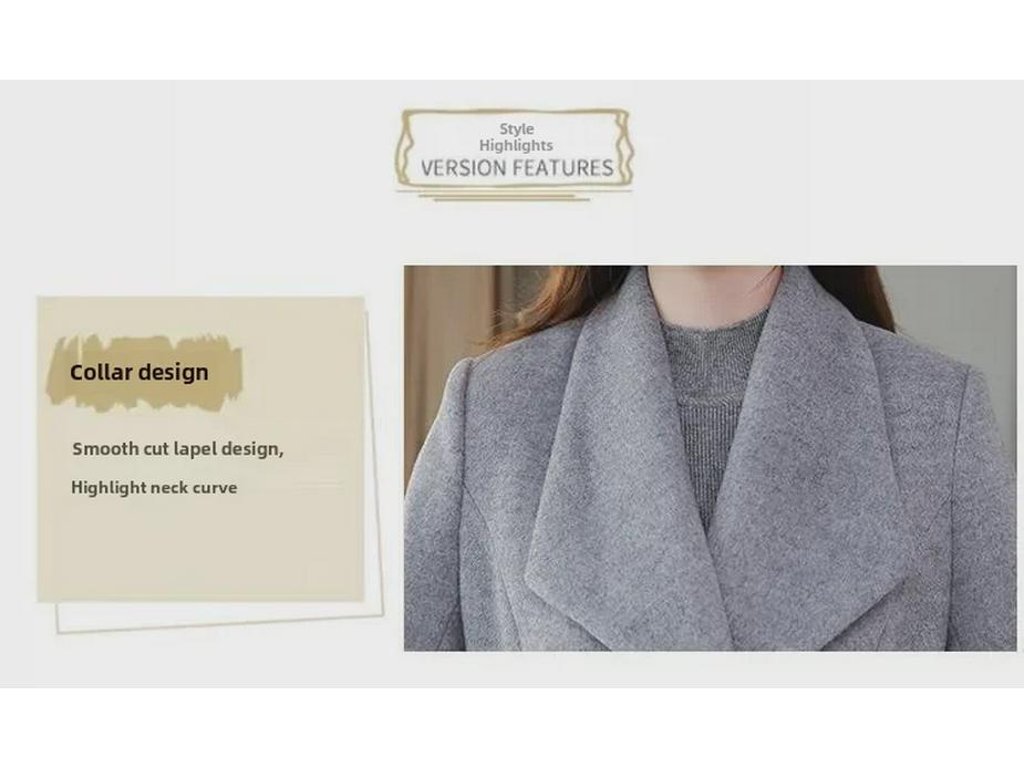 Женское шерстяное пальто выше колена 2024 года: Плотный, большого размера, с лацканами, с узкой талией, для весны и осени