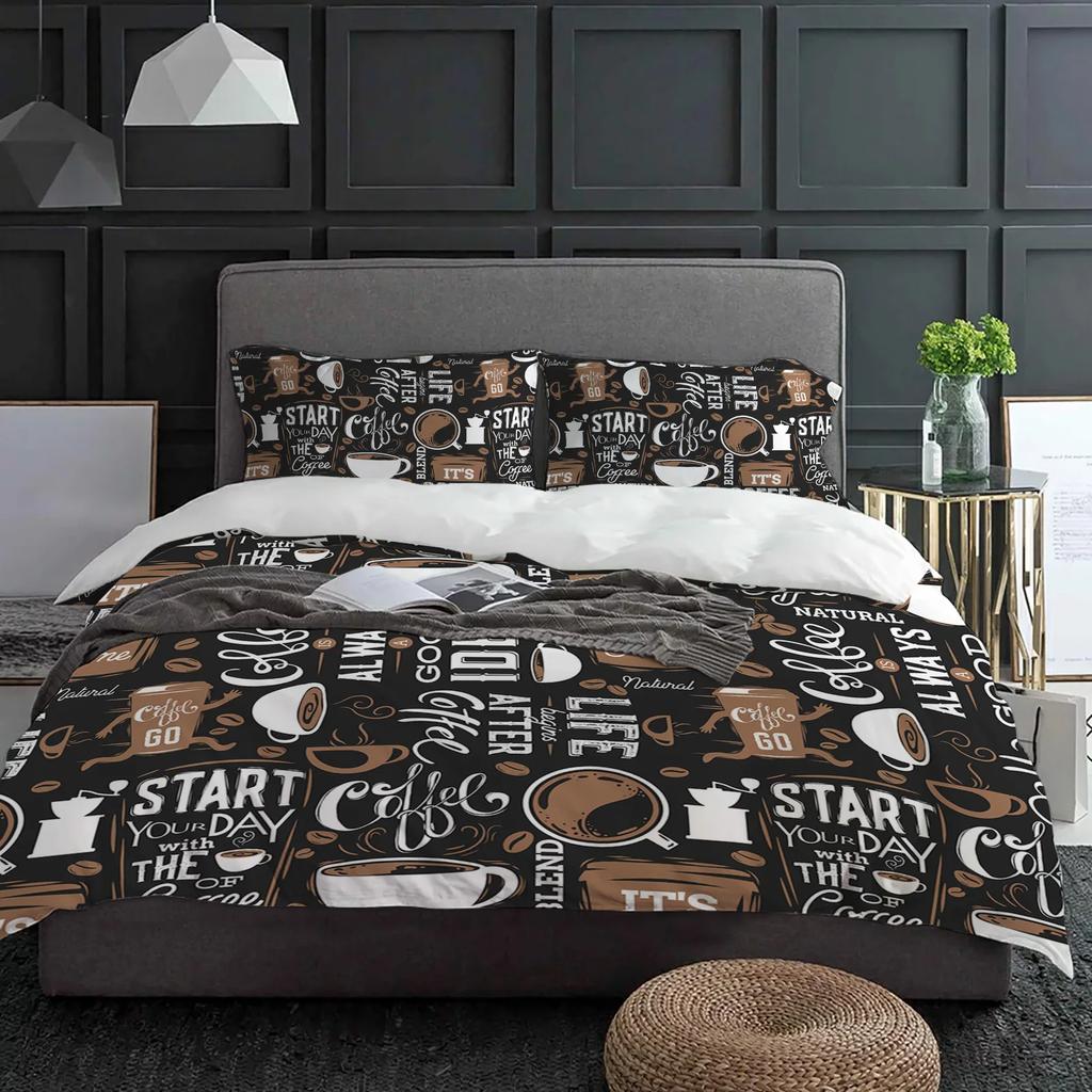 Кофе Кофе в зернах Кофейная чашка 3 предмета Комплект постельного белья для двуспальной кровати Домашний текстиль Пододеяльник Покрывало Наволочка