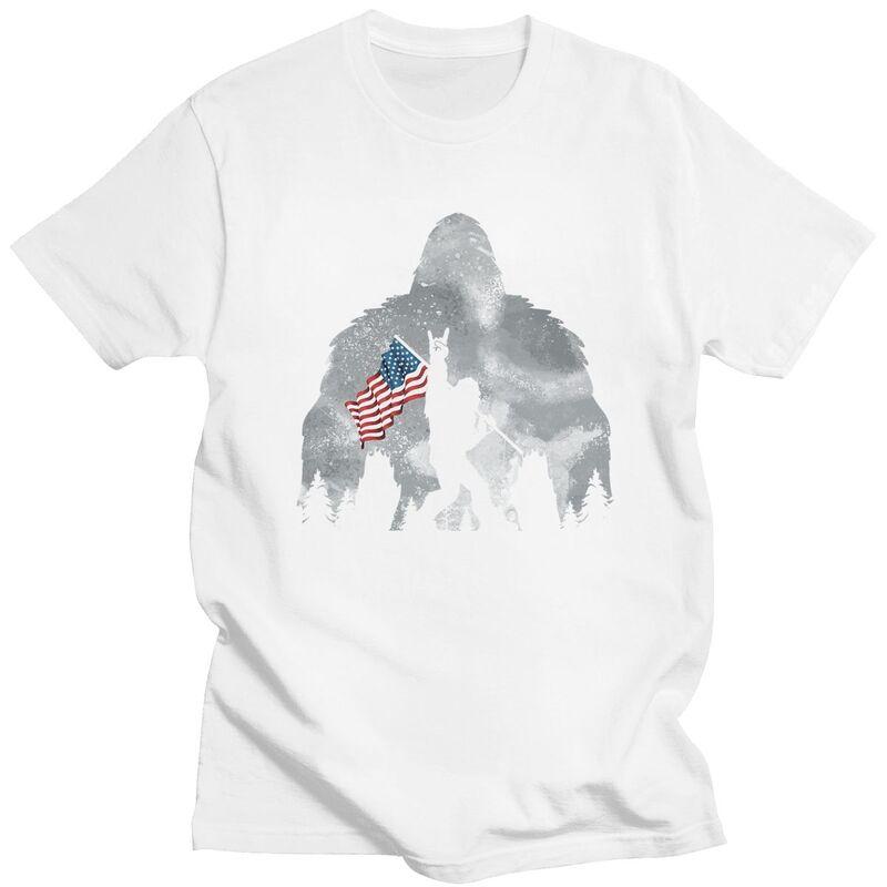 Custom Funny Bigfoot American Flag Tshirts for Unisex Short Sleeve T Shirt Cool T-shirt Pure Cotton Tee Gift Idea
