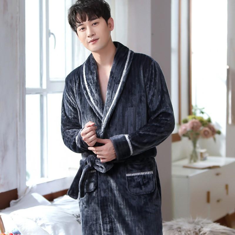 Couples Flannel Robe Long Sleeve Thick Coral Fleece Bathrobe Home Pajamas Comfort