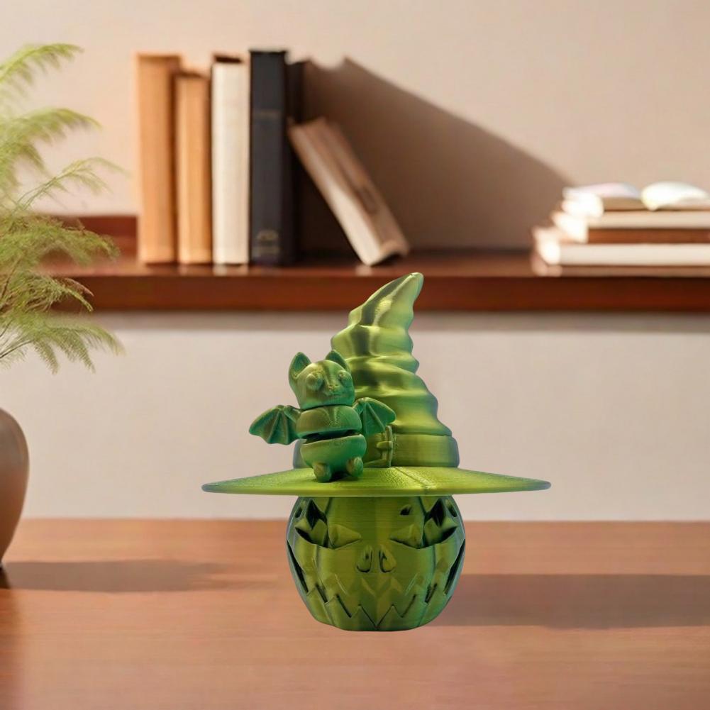 Holiday Pumpkin Decoration Colorful Halloween Pumpkin Figurine with Bat Witch Hat 3d Printed Fidget Toy for Home Office Decor