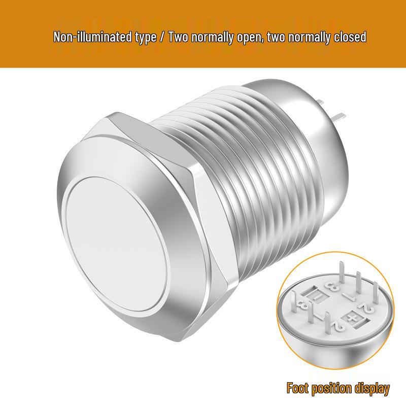 12mm Waterproof Metal Button Switch, 1NO1NC, 5-pin/8-pin, Self-locking, Reset, with Light