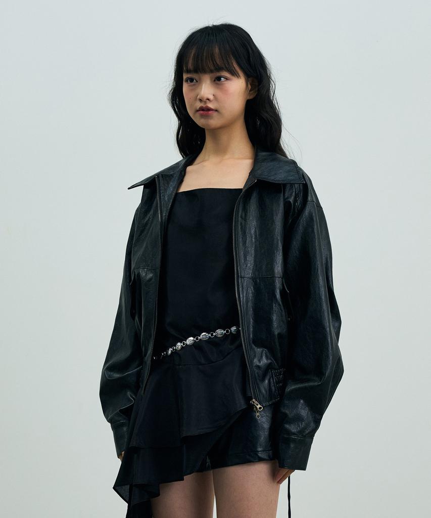 Arikim Pamela Leather Bomber Jacket / Black