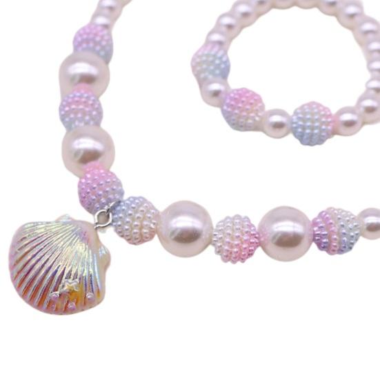 1 комплект, ожерелье из искусственного жемчуга, комплект браслетов, очаровательные бусины в виде ракушки, русалки, ювелирные изделия, красивые детские ожерелья в виде ракушек