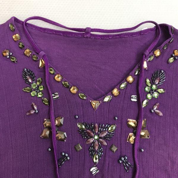 ITALIYA Jewel Decorated Short Sleeve Tunic Mini Dress Women's L purple(USED)
