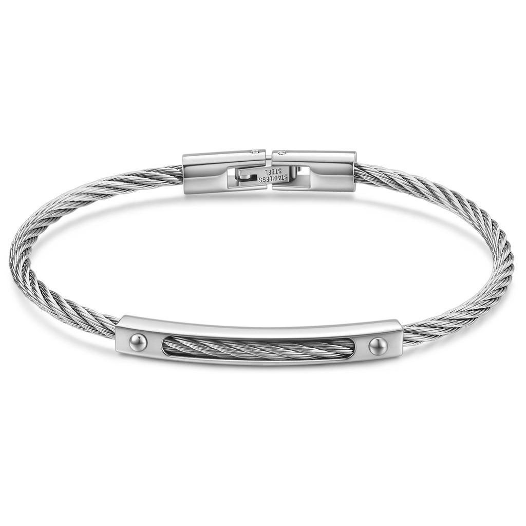 Trendy Braided Wire Bracelet with Metal Bar Accent Durable Magnetic Lock Jewelry for Men & Women