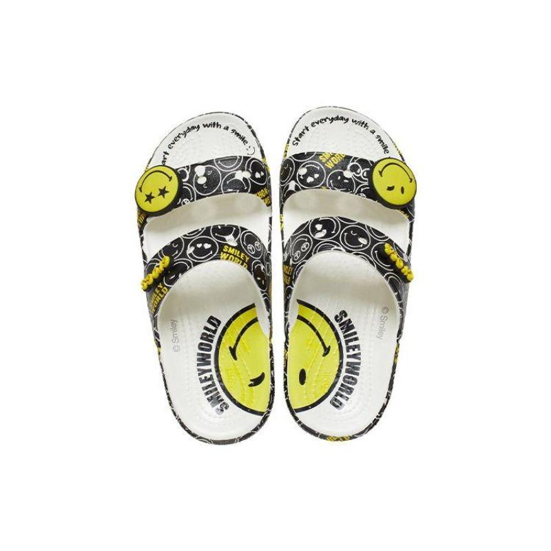 Smiley X Crocs Classic Co-branded Flat Outdoor Sports Slides Black Yellow 207207-94S