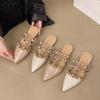 Pointed-toed Semi-slippers for Women's Outward Wear In Summer New Baotou Shallow Mouth Hollow Rivet Square Heel Cool Mop