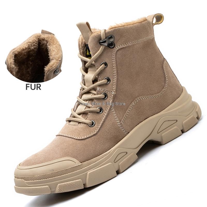 Fashion High Top Soft Safety Shoes For Men Work Sneakers Steel Toe Cap Kevlar Midsole Anti-punture Work Sneakers Ankle Winter Boots Male