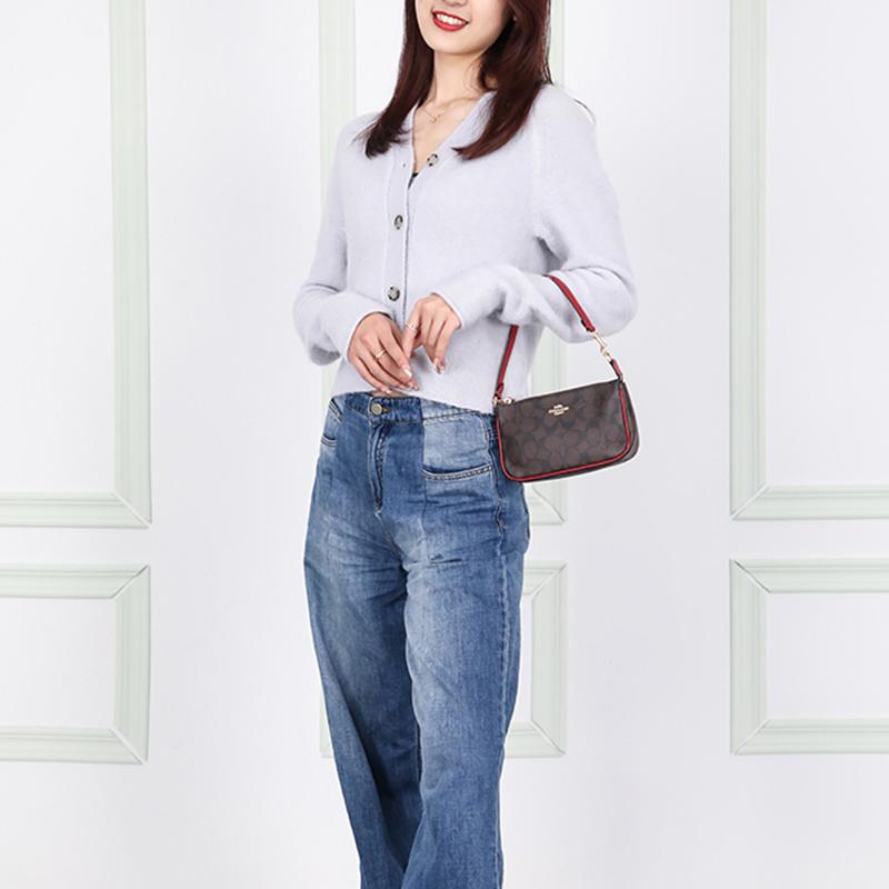 Coach Nolita 19 Классическая Сумка-клатч на запястье и через плечо из канвы с монограммой и кожи Женские сумки Темно-коричневый C3308-IMRVQ