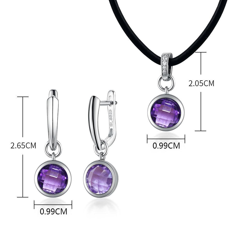 Серьги с аметистом в оправе, простой дизайн, огранка «бриолет», драгоценные камни, ювелирные изделия, комплект ювелирных изделий из серебра 925 пробы, ожерелье, серьги для женщин, подарки