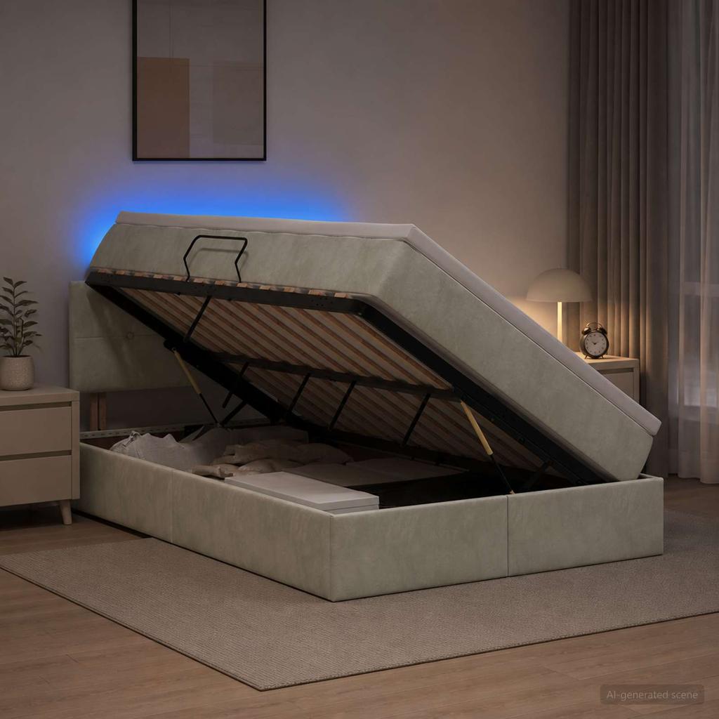 LED Storage Bed with Mattress Light Grey 120 x 200 cm Velvet