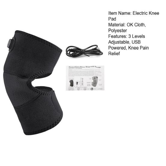 1 шт. Электрический подогреваемый наколенник с 3 уровнями регулировки температуры, питание от USB, облегчение боли в коленном суставе, артрит, вибрационный массажер, нагревательный бандаж для колена