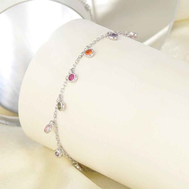 Silver Elegant Round Zircon Anklet for Women Light Summer Boho CZ Beads Chain Foot Chain Party Jewelry Gifts