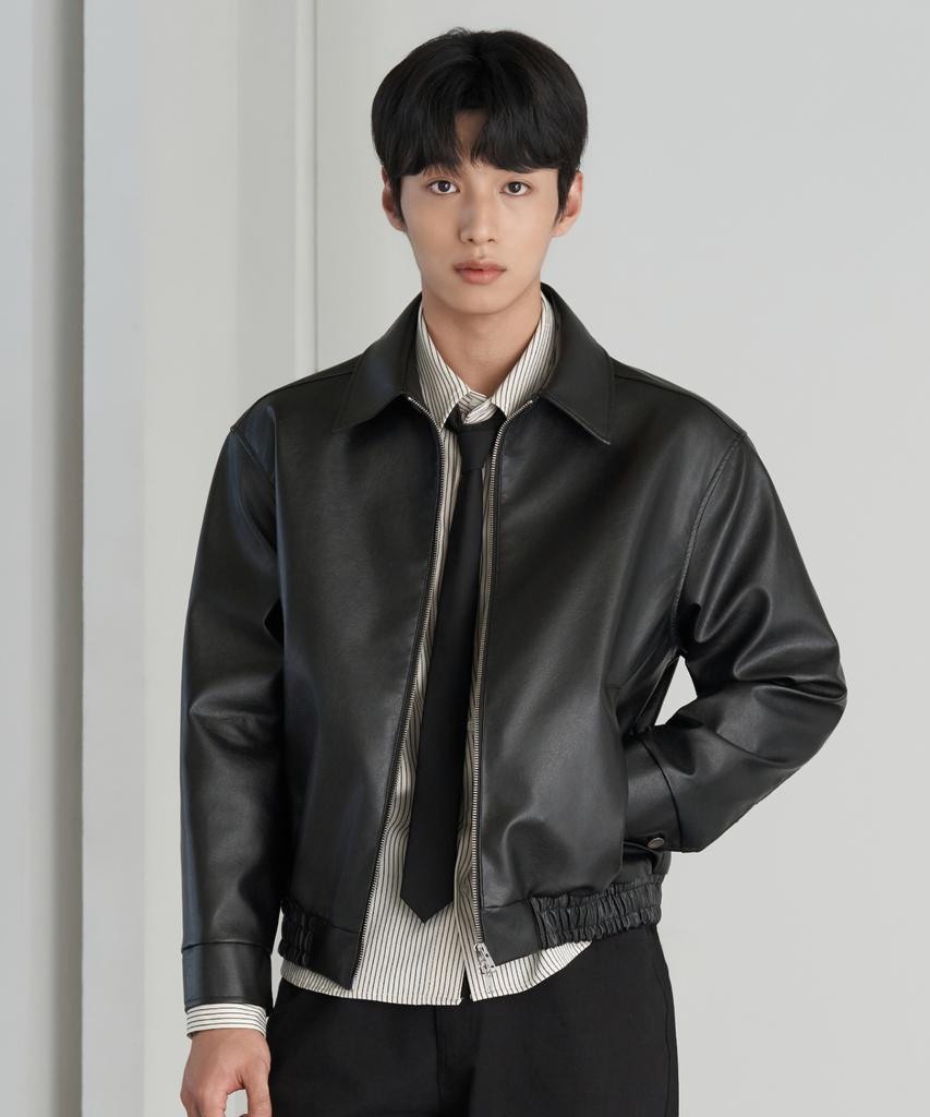 HYOJI 26 Fw Leather Minimal Blouson Crop Jacket (Black)