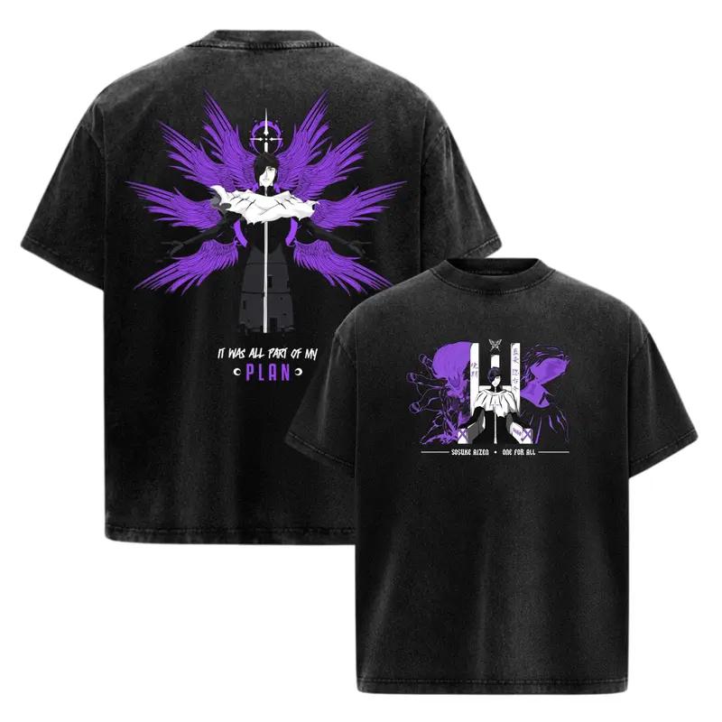 BLEACH Aizen Sousuke Printed Tee Men Women Washed Cotton T-shirts Manga Vintage T Shirt Harajuku Male Casual Short Sleeve Tshirt