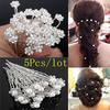 5PCS Wedding Bridal Pearl Flower Hair Clip Rhinestone Crystal Hair Pins Hair Accessories