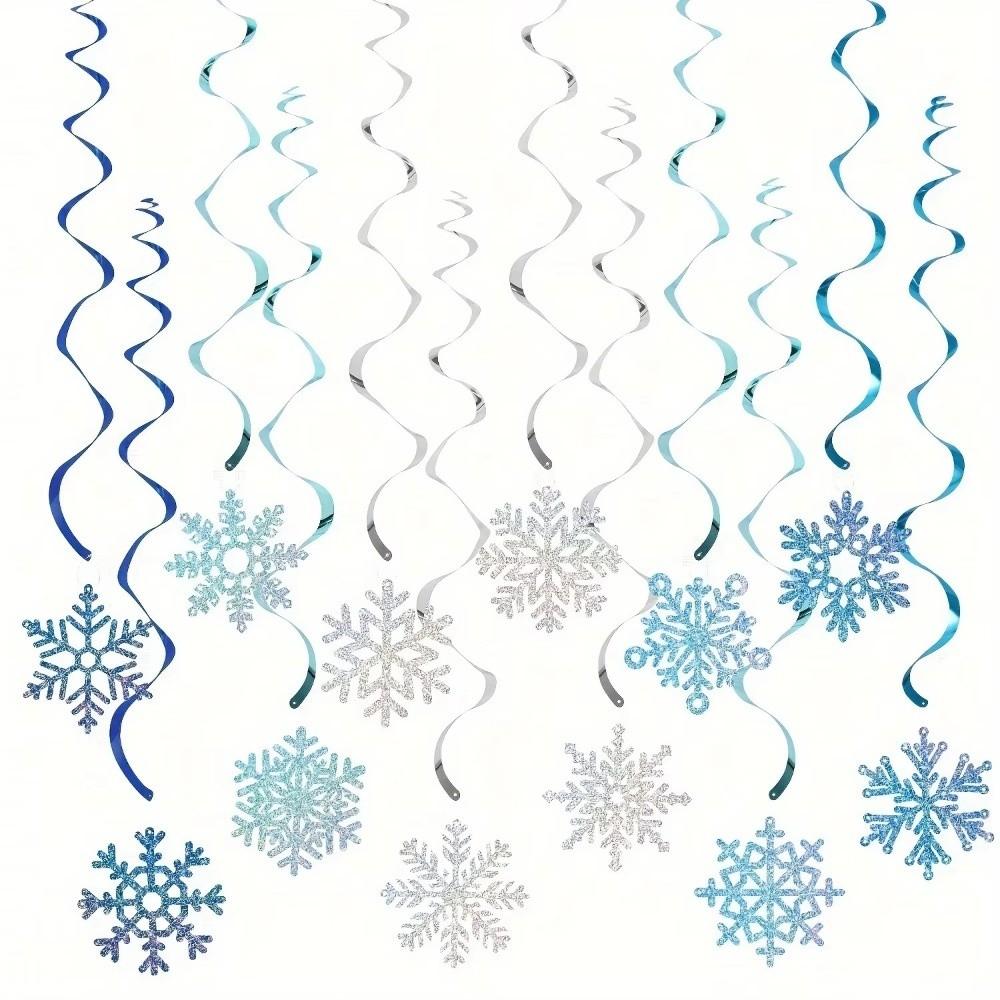 8pcs Swirl Snowflake Hanging Ornament Ceiling Streamers Spirals Hanging Accent  Christmas Tree