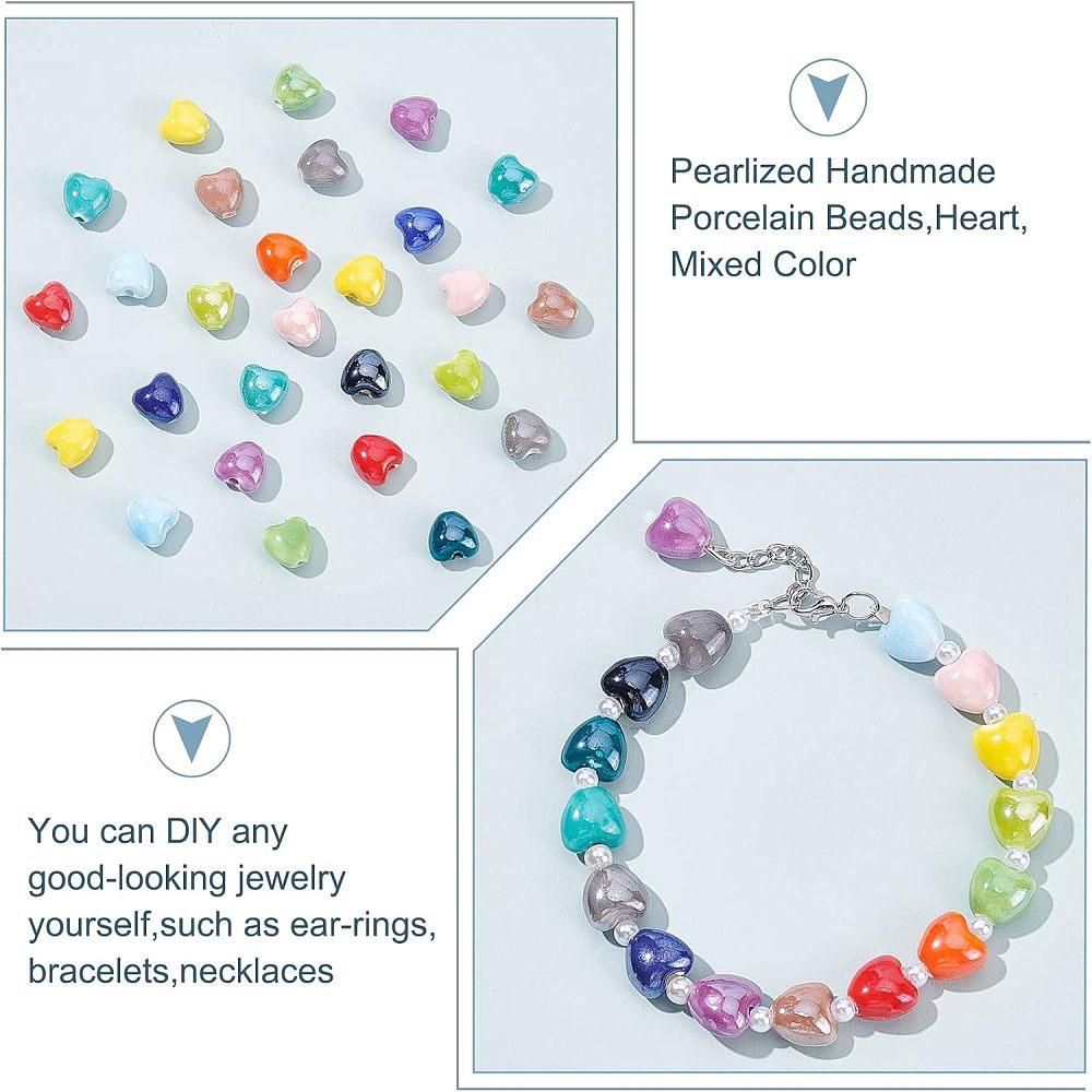 1box 100pcs Glazed Porcelain Beads Glossy Ceramic Beads Heart Mixed color 10x10x7mm Hole: 1.8mm