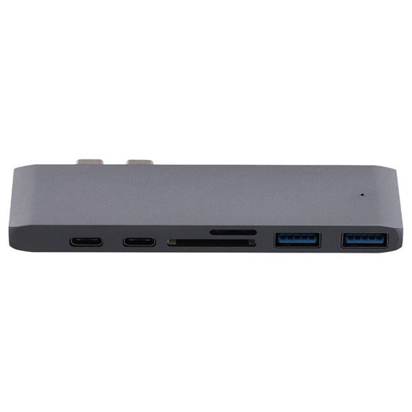 1-Piece Aluminum Alloy Type-C Expansion Dock, 7-in-1 Hub, Gray, Compatible with MacBook