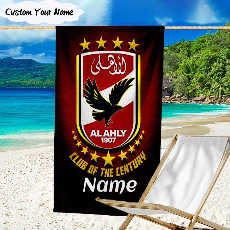 1PC Custom Name Beach Towel Ahly Club Crest Beach Towel, Suitable for Camping, Travel, Beach Accessories, Super Absorbent, Family Gift