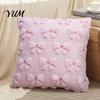 Valentine Day Gift Ideas Plush Throw Pillow Cover, Heart Embroidery Cushion Case with 3D Bowknot Jacquard, Square Covers for Couch Soft Fluffy