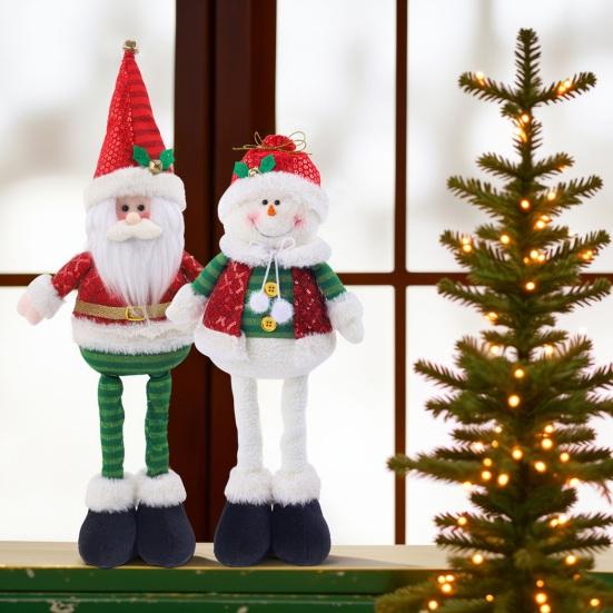 Рождественская плюшевая кукла с выдвижными ногами, ручной работы, стоящий снеговик, Санта-Клаус, плюшевая игрушка, Рождество