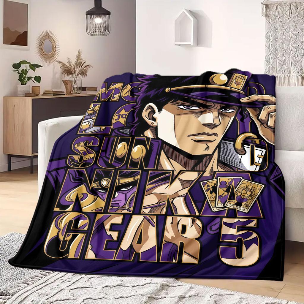 JoJo's Bizarre Adventure Beautiful Flannel Blanket, Printed Cartoon Design for Home Decor, Warm Sofa Bedding, Travel Throw_LIAN