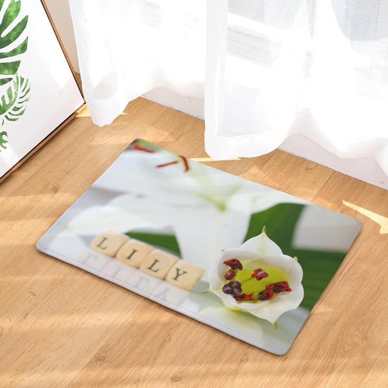 Flowers Pink Rose Hallway Mats Scenic Print Bedroom Living Room Floor Rugs Anti-Slip Kitchen Bathroom Square Carpet Decoration