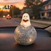 Fall Seasonal Decoration Cute Ghost Reading Book Ornament, Luminous Resin Figurine, Glowing Moon Night Light for Halloween Home Desktop Car Dashboard