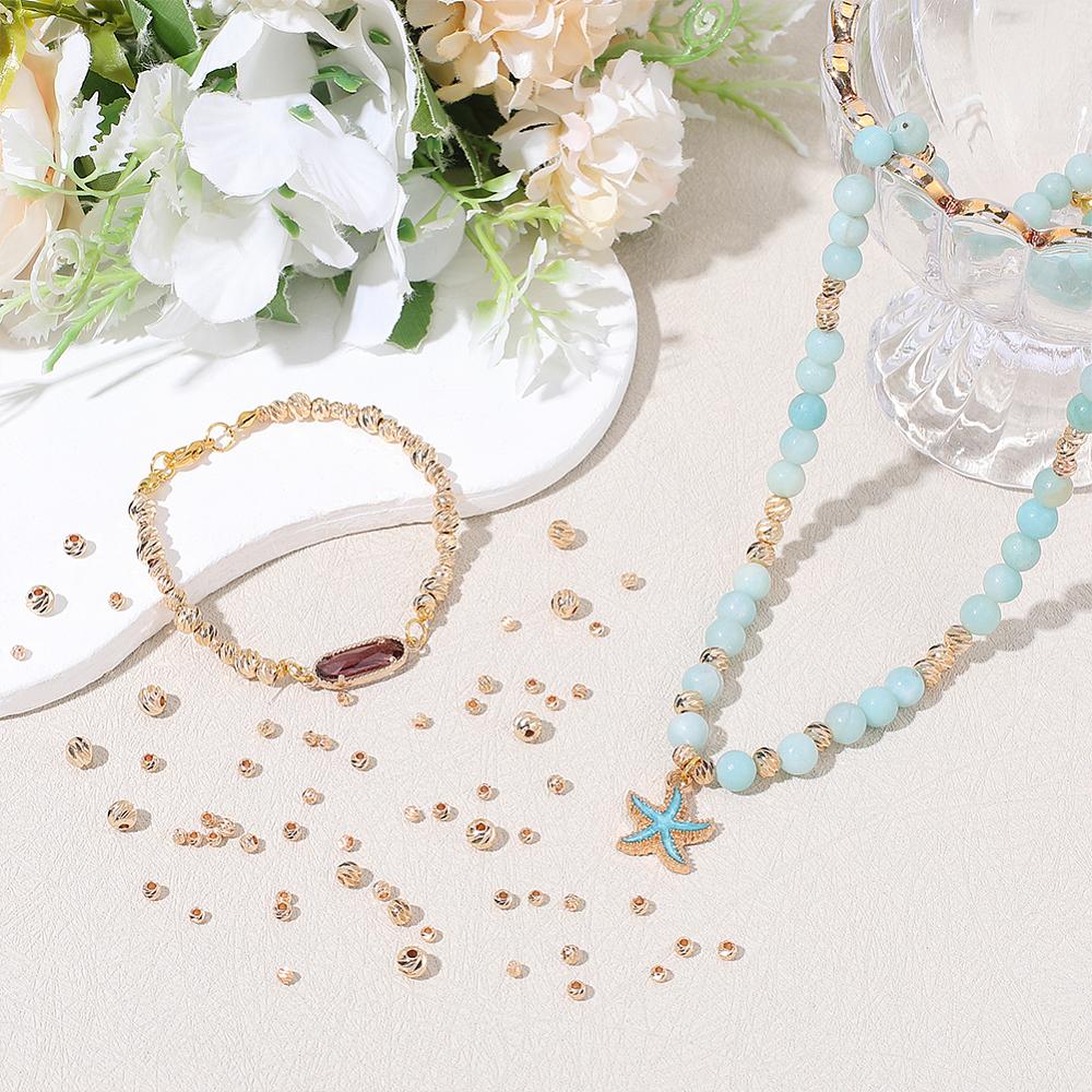 1set 120pcs 4 styles Brass Beads Corrugated Round Golden 2.5~5mm Hole: 1~1.5mm 30pcs/color