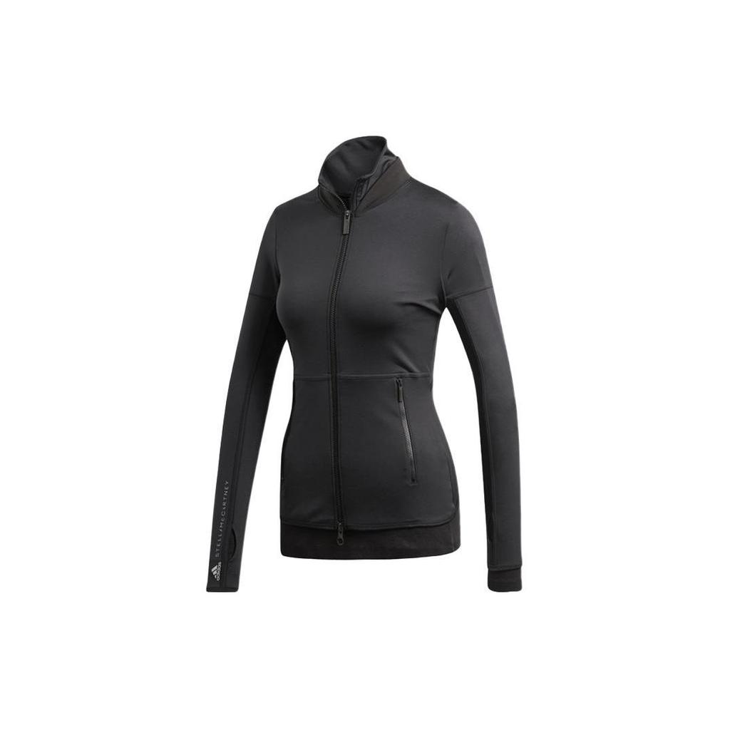 Adidas Solid Color Stand Collar Zip Casual Sports Training Jacket Women Jackets Black DM5362