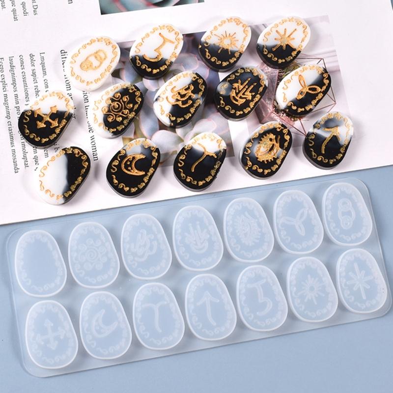 Crystal Rune Stones Silicone Molds Resin Molds Runes Symbol Crystal Molds for Resin Divination Letter Epoxy Mold