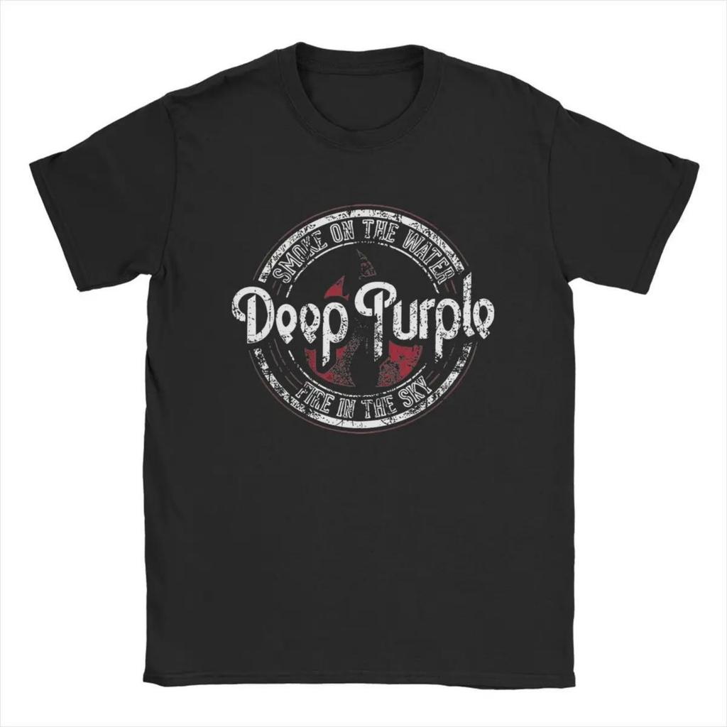 Футболка с надписью «Deep Purple Men's Band Merchandise» - 100% хлопок, короткий рукав, круглый воротник