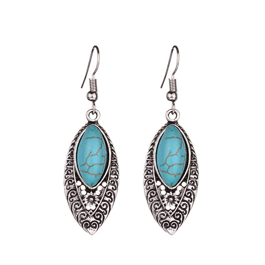 Винтажные серьги капли ажурные с бирюзовым камнем