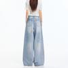 Light blue ink splashing straight jeans women's summer thin American retro loose and thin wide-leg pants