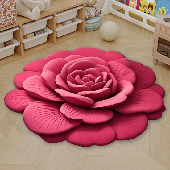 Floral Plush Floor Mat Non-Slip Absorbent Diatomaceous Earth Rug 3D Visual Flower
