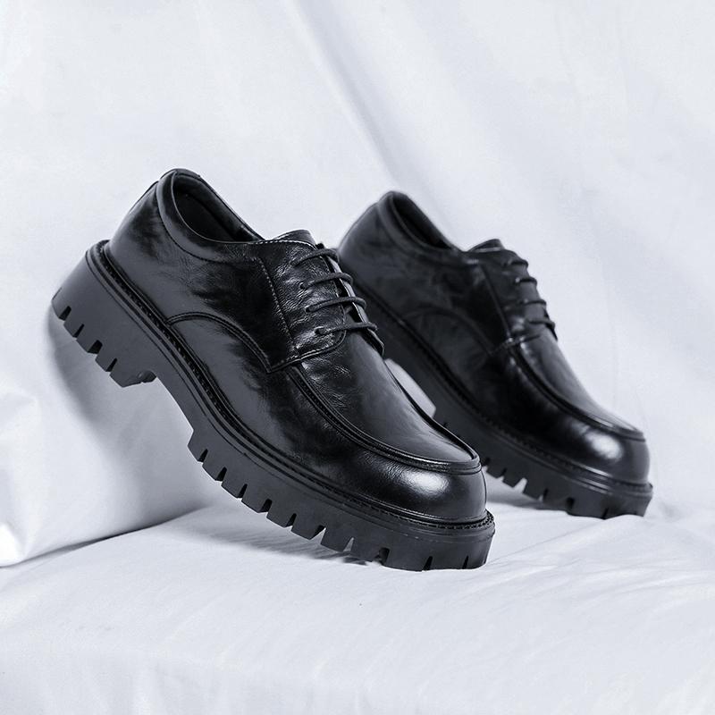 2024 Men British Casual Leather Platform Tooling Oxfords Shoes Thick Tottom Designer Outdoor Loafers Mens Round Toe Dress Shoes