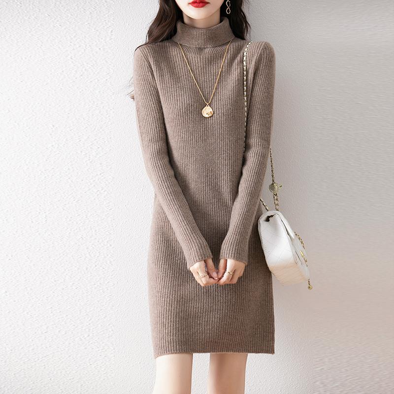 Женское платье-свитер 100% шерсть MODERN NEW SAGA Водолазка вязаный длинный пуловер зимние джемперы шерстяное длинное платье женское