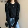 White Knitted Fried Dough Twist Women Sweater Loose Knit Pullover Simple Casual Commute Sweet Long Sleeve Top Bottoming Shirt