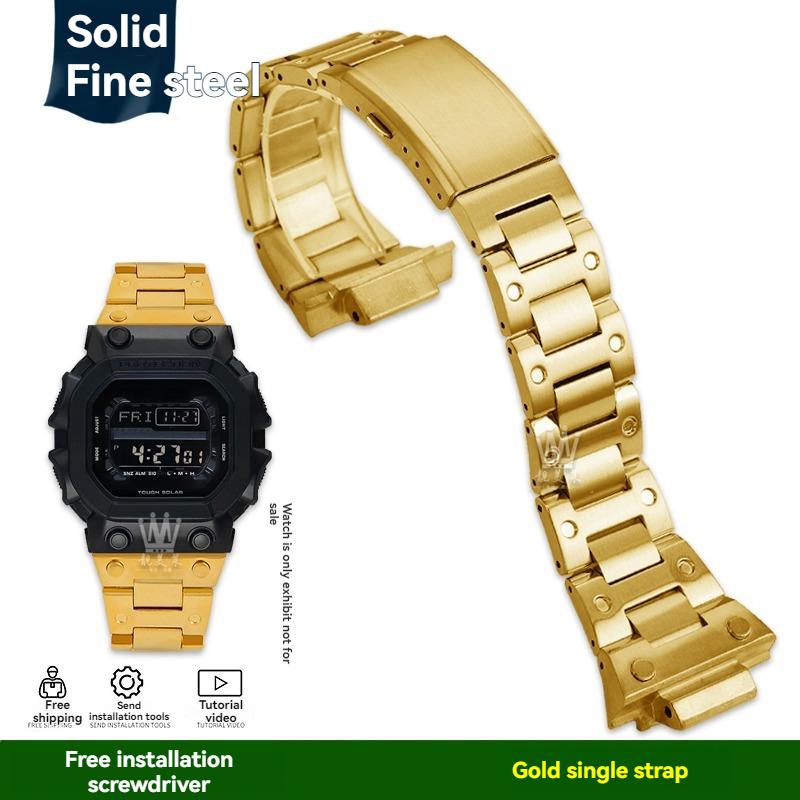Ремешок для часов GX56/GWX56 + Металлическая рамка Корпус Ремешок для Casio G-Shock GXW56/GWX56BB - Нержавеющая сталь Серебристый/Черный + Инструменты для замены