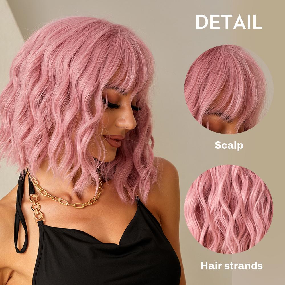 oneNonly Short Pink Wig Natural Wigs for Women Medium Wavy Synthetic Wig Party Heat Resistant Hair