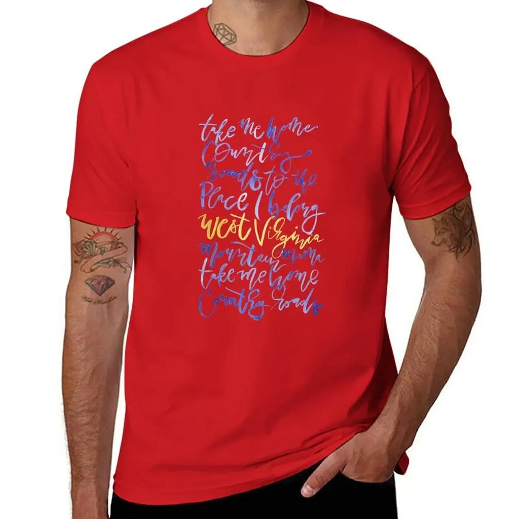 Take Me Home Country Roads Watercolor Lyrics T-Shirt summer top quick drying t shirts for men pack