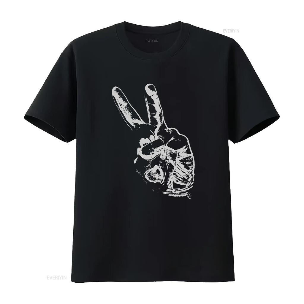 Рука со знаком "Peace Out" Футболка Художественный дизайн Мирный Победитель Гуманист винтажный Стирка мода Удобная мужская